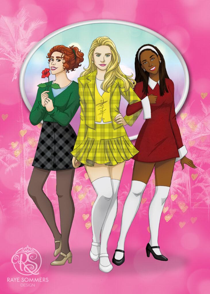 A portrait of the main 3 characters from the movie, Clueless