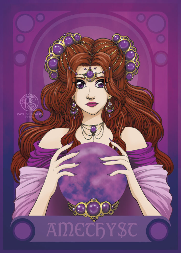 Illustration of a personification of the amethyst gemstone