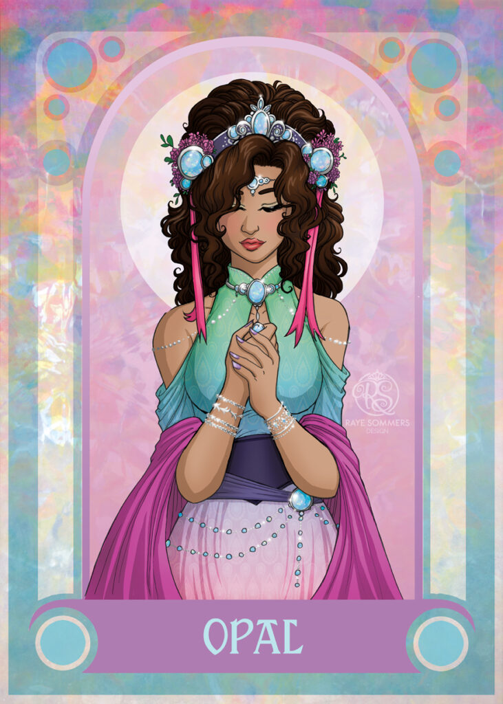 Illustration of a personification of the opal gemstone