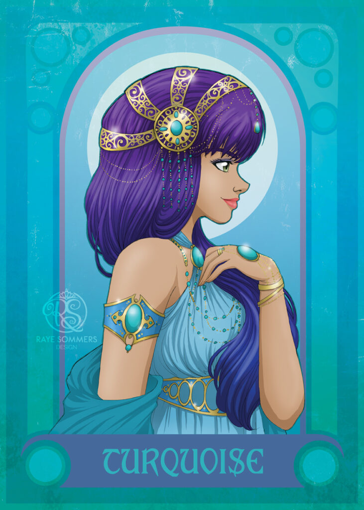 Illustration of a personification of the turquoise gemstone