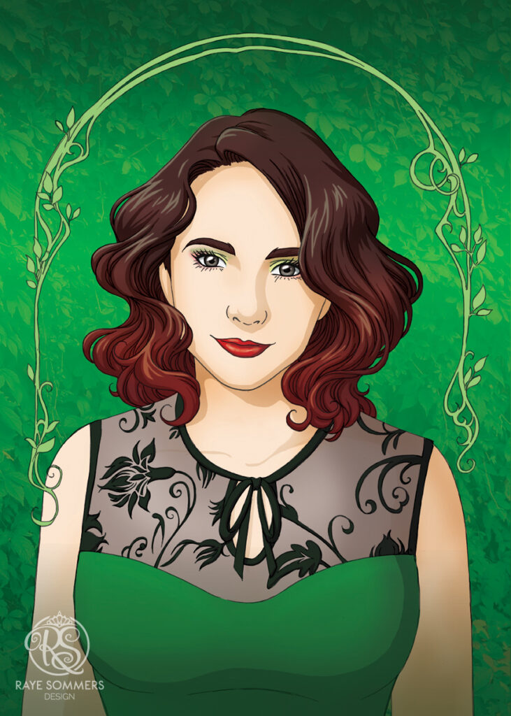 Portrait Illustration Commission of a lovely lady in Poison Ivy inspired makeup