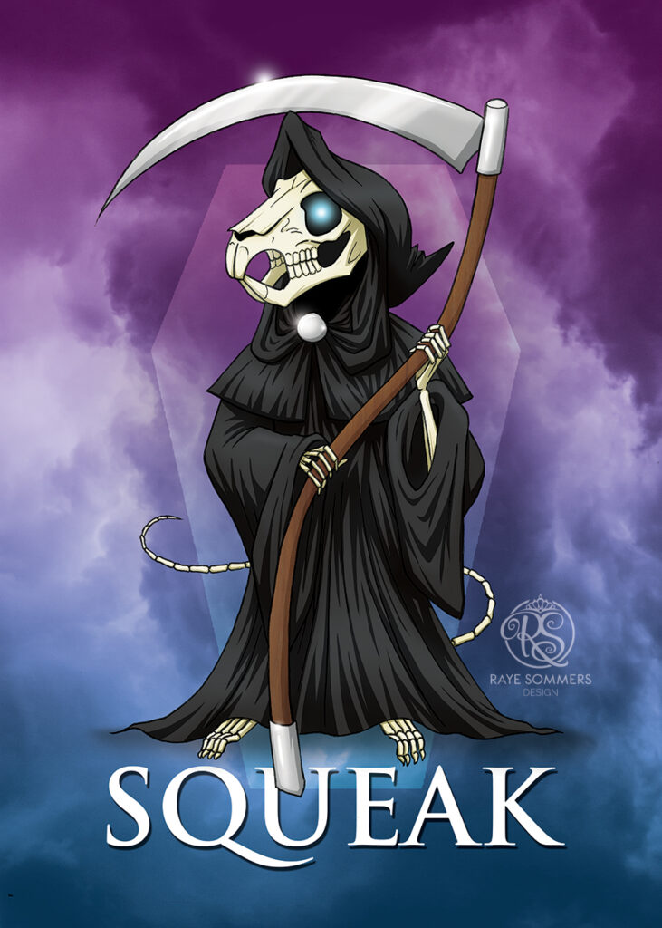 Death of Rats, from the Discworld series. A rat skeleton with a scythe.