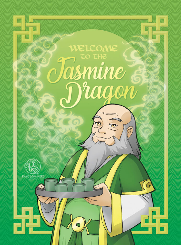 Iroh from Avatar: the last airbender, welcoming you to his tea shop, the Jasmine Dragon